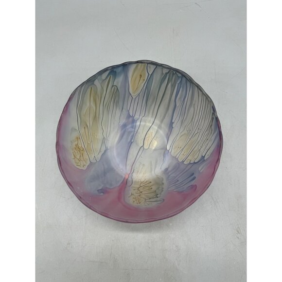 Rueven glass Hand-Painted Ruweven Art Glass Bowl scalloped pink 7x2.75" READ - Picture 2 of 7